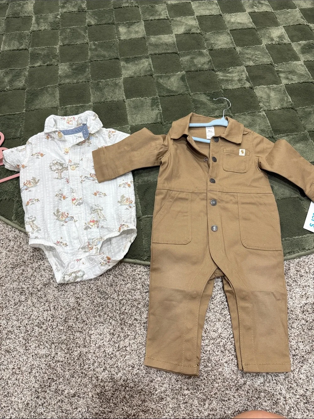 Carter's Tan Utility Baby Jumpsuit + Winnie the Pooh onesie bundle